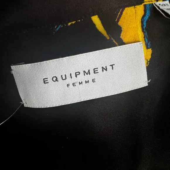 Equipment Femme Black Floral Satin Viscose Button Down Blouse 0 - Picture 2 of 7